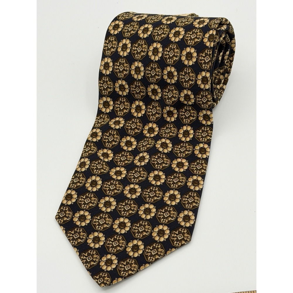 Valentino Cravatte Silk Tie Gold Medallion Baroque All Over Made In Italy 4"W